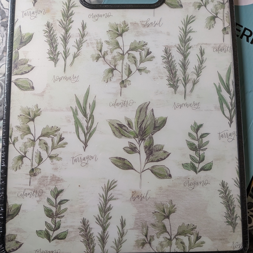 Hobby Lobby Herb Design Cutting Board - Green and Cream
